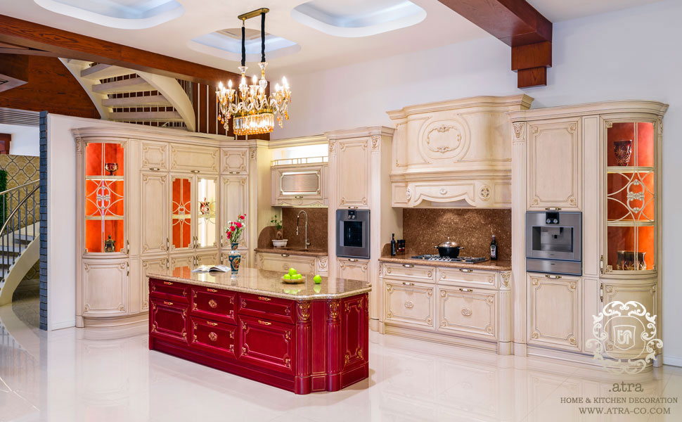 کابینت آشپزخانه مشهد مدل کلاسیک تمام چوب مدل ویکتوریا، طراحی و ساخت گروه طراحی دکوراسیون داخلی آترا، مشهد