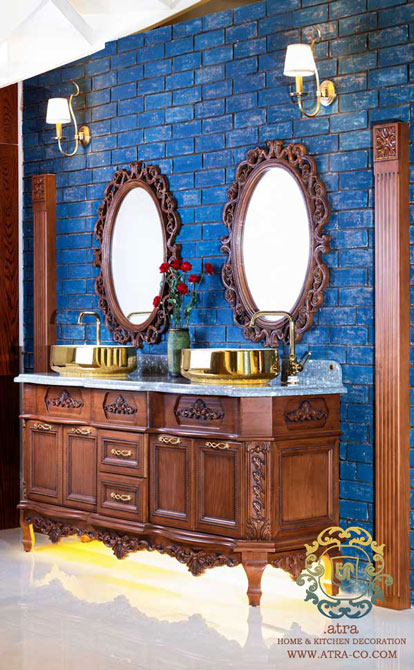 Wooden classic twin WC cabinets which inlaid with wood