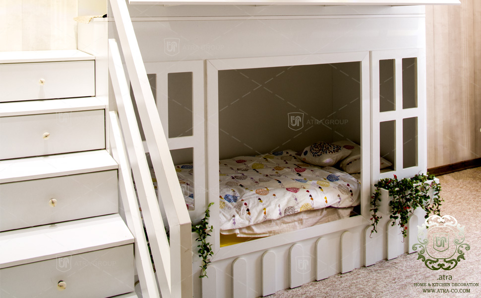 سرویس خواب کودک تخت و فضای بازی، طراحی و ساخت توسط گروه طراحی دکوراسیون داخلی آترا مشهد